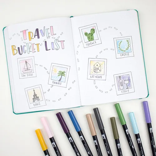 Illustration of product : TOMBOW Set de 6 Feutres-pinceau ABT Dual Brush Pen assortis Vintage, encre à base d&#039;eau, aquarellables (2)