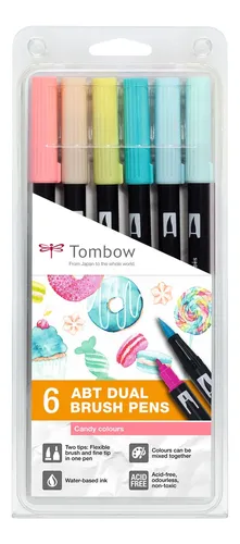 Illustration of product : TOMBOW Set de 6 Feutres-pinceau ABT Dual Brush Pen assortis Candy, encre à base d&#039;eau, aquarellables (1)