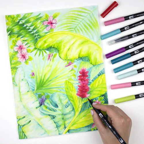 Illustration of product : TOMBOW Set de 6 Feutres-pinceau ABT Dual Brush Pen assortis Candy, encre à base d&#039;eau, aquarellables (3)