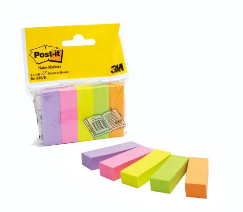 Illustration of product : POST-IT Marque-pages POST-IT® papier (5x100) couleurs néons assortis (2)