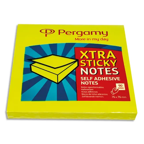 Illustration of product : Lot de 12 - PERGAMY Bloc de 90 feuilles repositionnables Extra Sticky 76x76mm. Coloris Jaune pastel. (1)
