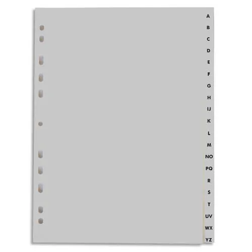 Illustration of product : PERGAMY Jeu 20 intercalaires alphabétiques A-Z polypropylène format A4. Coloris Blanc (1)