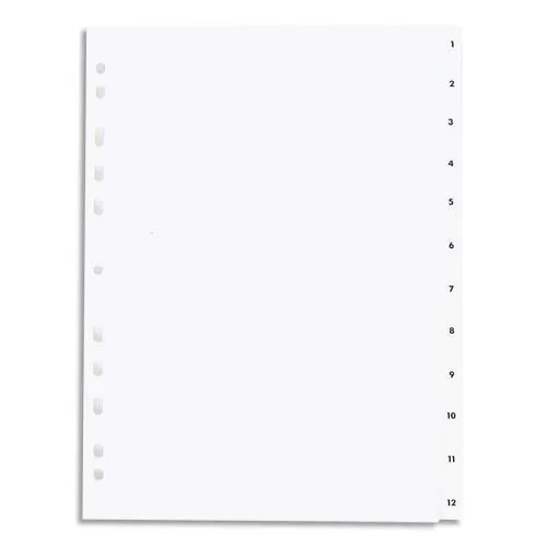 Illustration of product : PERGAMY Jeu 12 intercalaires numériques 1-12 polypropylène format A4. Coloris Blanc (1)