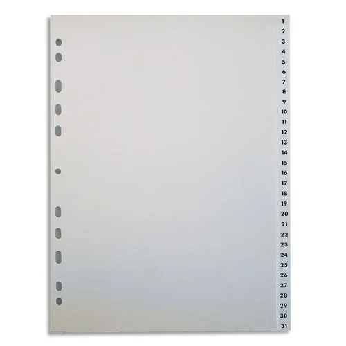 Illustration of product : PERGAMY Jeu 31 intercalaires numériques 1-31 polypropylène format A4+. Coloris Blanc (1)