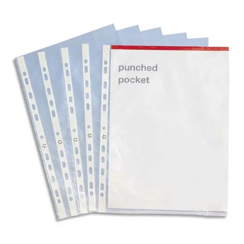 Illustration of product : PERGAMY Boîte de 100 pochettes perforées en polypropylène 5,5/100e grainé, perforation 11 trous (1)