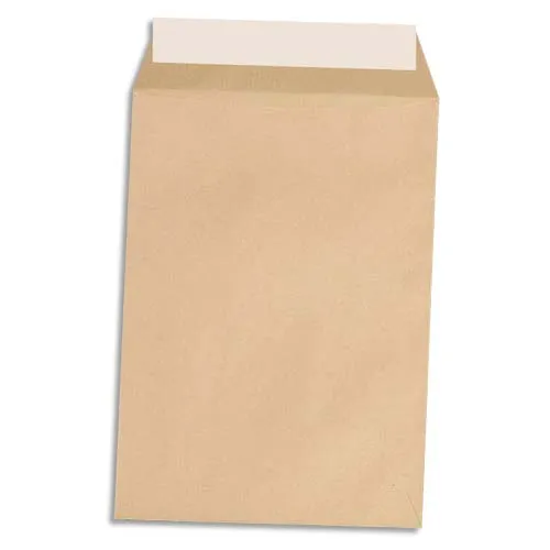 Illustration of product : PERGAMY Boîte de 250 pochettes kraft Brun 90g C4 229x324 mm fenêtre 50x100 mm auto-adhésives (1)