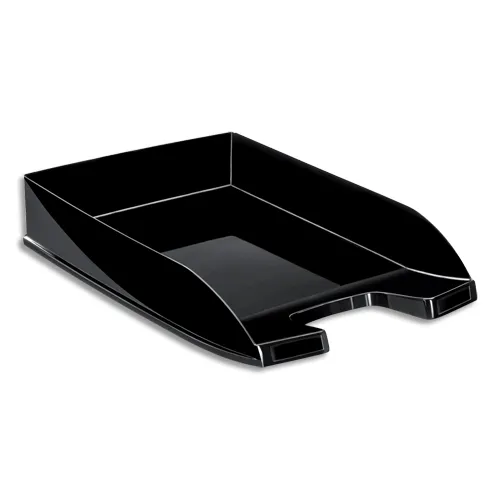Illustration of product : Corbeille courrier polystyrène 100% recyclé et 100% recyclable. Dim (l x h x p) 35 x 6,5 x 25,5 cm. Noir (1)