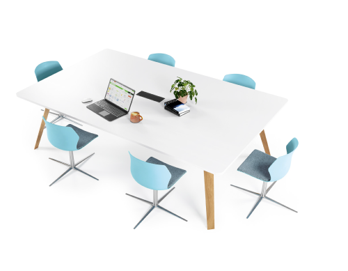 Table de réunion Altitude - Blanc avec piètement en bois