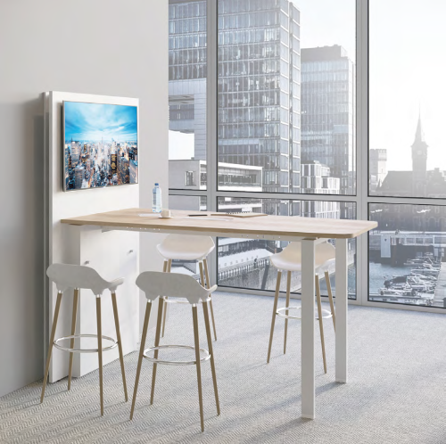 Table Visio Hub - Bois avec piètement blanc