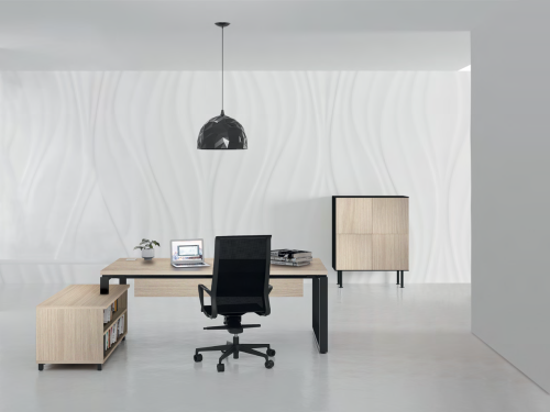 Bureau de direction Prestige - Bois clair et piètement noir