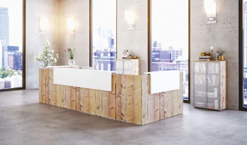 Banque d'accueil Fiftyfull- Bois et blanc