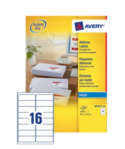 Illustration of product : AVERY Boîte de 1600 étiquettes Jet d&#039;encre format 99,1x33,9mm (1)