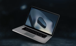 Image macbook pro sur fond bleu foncé