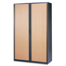 MT INTERNATIONAL Armoire haute métal monobloc Corps anthracite/Rideaux hêtre 4 tablet.- Dim. 120x198x43cm