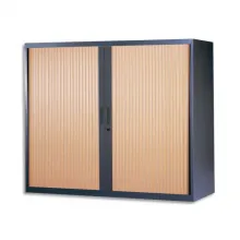 MT INTERNATIONAL Armoire basse métal monobloc Corps anthracite/Rideaux hêtre 2 tablet.- Dim. 120x105x43cm