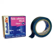 RUBAFIX Toile adhésive MILLE, plastifiée et imperméable, rouleau de 19mmx 3m Bleu