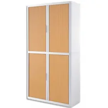 PAPERFLOW EasyOffice armoire démontable corps en PS teinté Blanc rideau Hêtre - Dim L110x H204x P41,5 cm