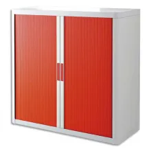 PAPERFLOW EasyOffice armoire démontable corps en PS teinté Blanc rideau Rouge - Dim L110x H104x P41,5 cm