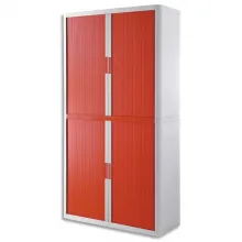 PAPERFLOW EasyOffice armoire démontable corps en PS teinté Blanc rideau Rouge - Dim L110x H204x P41,5 cm
