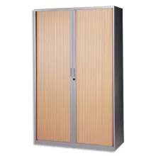 MT INTERNATIONAL Armoire haute métal monobloc Corps silver/Rideaux hêtre 4 tablettes - Dim. 120x198x43 cm