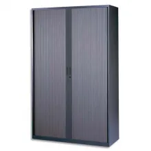 MT INTERNATIONAL Armoire haute métal monobloc Corps et Rideaux anthracite 4 tablettes - Dim. 120x198x43cm