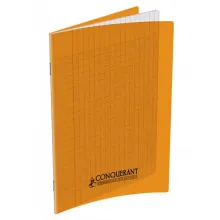 CONQUERANT C9 Cahier piqûre 17x22cm 48 pages 90g grands carreaux Séyès. Couverture polypropylène Orange