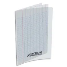 CONQUERANT C9 Cahier piqûre 17x22cm 48 pages 90g grands carreaux Séyès. Couverture polypropylène incolore