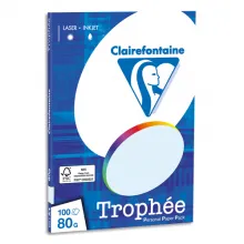 CLAIREFONTAINE Pochette de 100 feuilles papier couleur TROPHEE 80 grammes format A4. Coloris Bleu
