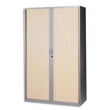 MT INTERNATIONAL Armoire haute métal monobloc Corps silver/Rideaux chêne clair 4 tablet- Dim 120x198x43cm
