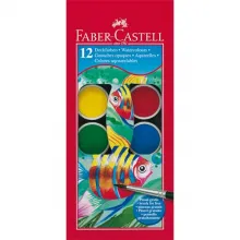 FABER CASTELL Boîte plastique de 12 pastilles de peinture gouaches + 1 pinceau
