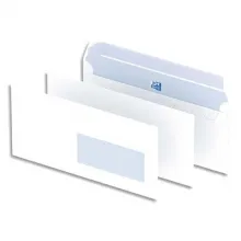 OXFORD Boîte de 500 enveloppes Blanches auto-adhésives 90g format DL 110x220 mm avec fenêtre 35x100 mm
