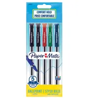 PAPERMATE Sachet de 5 stylos bille Brite à capuchon pointe moyenne 0.7 mm. Assortis standard.