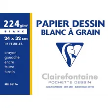 CLAIREFONTAINE Pochette de 12 feuilles papier dessin Blanc 24x32 224g Ref-96176