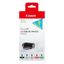 CANON CLI-8 BK, PC, PM, R, G cartouche d encre noir et quatre couleurs capacité standard combopack blister avec alarme