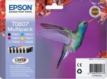 EPSON T0807 cartouche d encre noir et cinq couleurs capacité standardnoir  and colour: 7.4ml 6-pack blister sans alarme