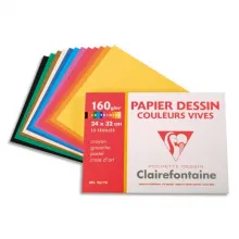 CLAIREFONTAINE Pochette de 12 feuilles papier dessin couleur teintes vives 160g 24x32 Ref-96770