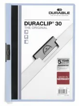 DURABLE Chemise de présentation Duraclip 30 à clip, couverture transparente - 1-30 feuilles A4 - Bleu
